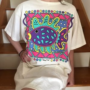 Vtg 90s Fancy Fish Graphic T-Shirt Dress w/ Pocket